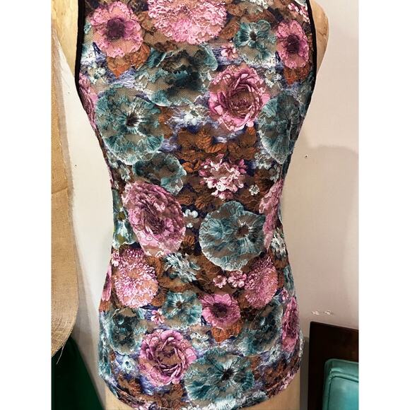 Vintage 1990s y2k Yellow + Colored Lace Bedazzled Tank Top w/ Woman Design - S? - Picture 4 of 5